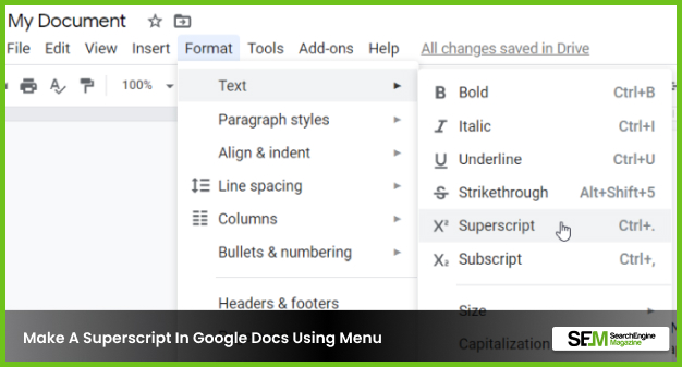 Make A Superscript In Google Docs Using Menu