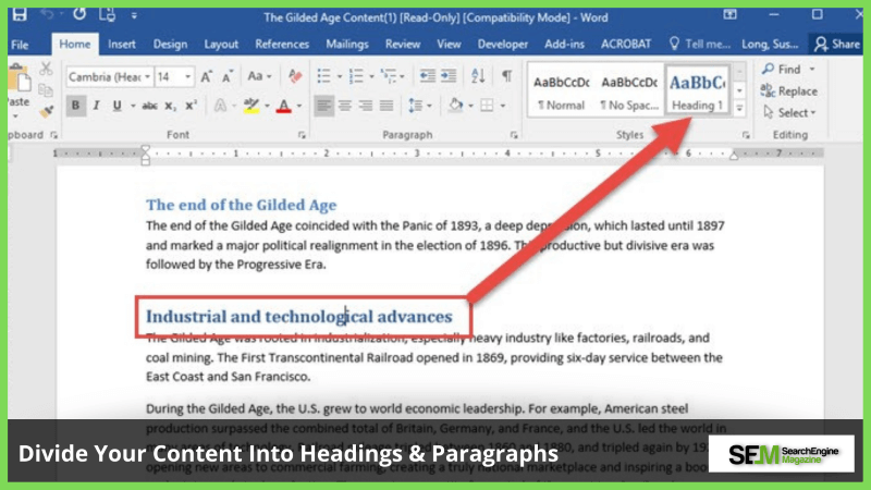 Divide Your Content Into Headings & Paragraphs