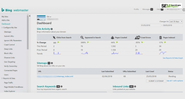 Bing dashboard