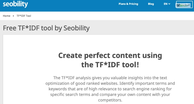 TF*IDF tool by Seobility