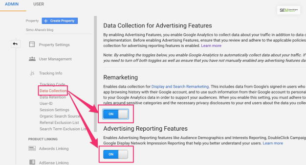 Which reports require the activation of advertising features?