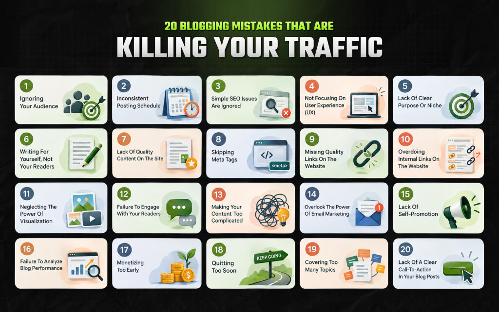 20 Blogging Mistakes That Are Killing Your Traffic