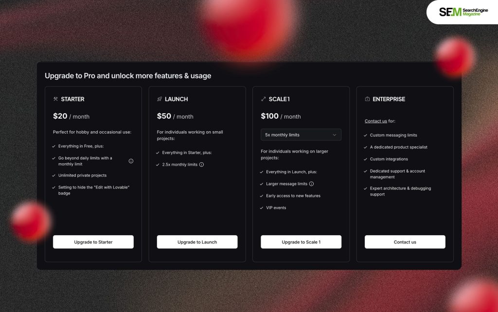 Loveable AI pricing