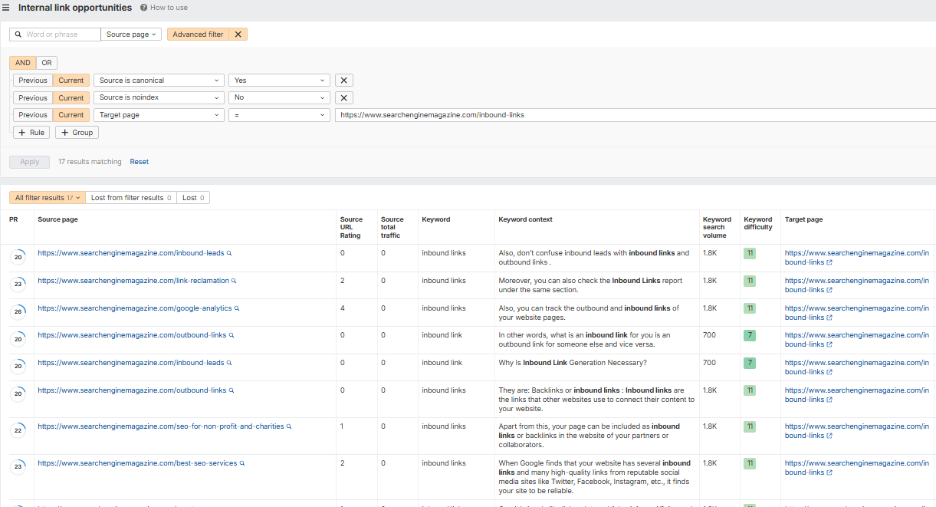 Link Opportunities By Keyword