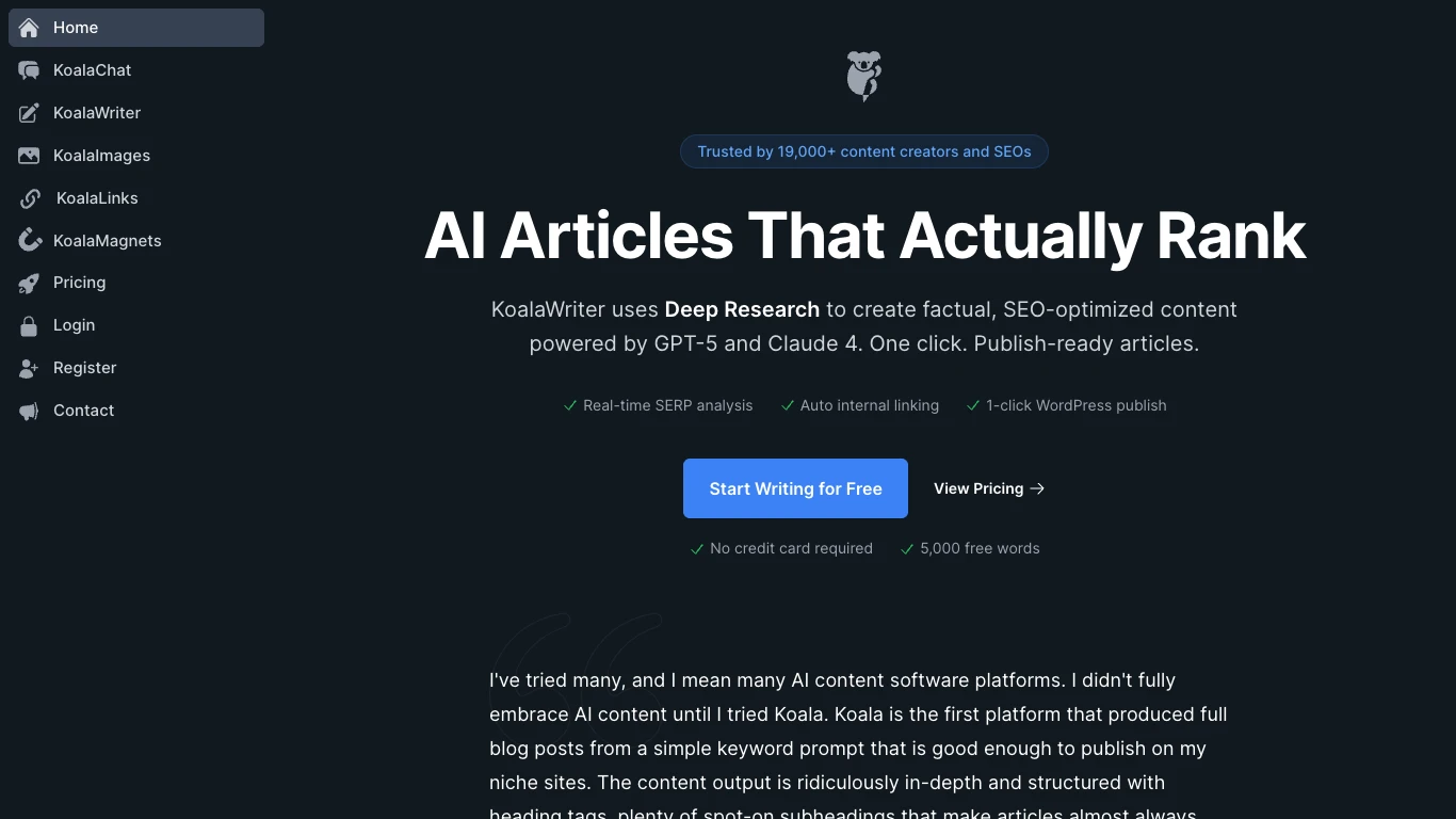Koalawriter — Best Budget Alternative For AI Seo Articles